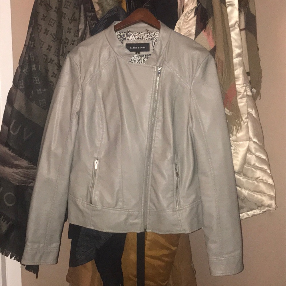 Black Rivet MotoPeplum Grey Faux Leather jacket XL